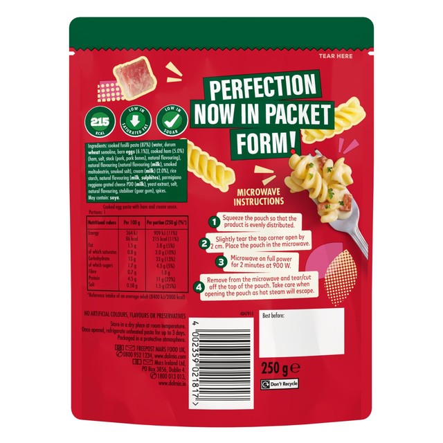 Dolmio fusilli carbonara microwave ready meal 250g - British product