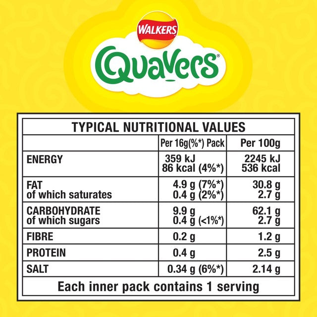 Walkers Quavers Cheese Snack 6 x 16g (British brand)