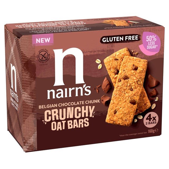 Nairn's gluten free oat bars Belgian chocolate 160g, imported from the UK