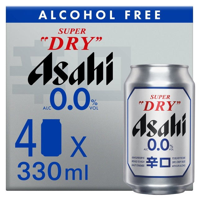 Asahi Super Dry 0% alcohol-free lager beer in 330ml cans - British product