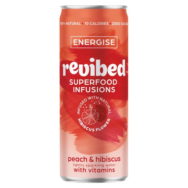 Revibed Peach Hibiscus Lightly Sparkling Water 250ml, imported from the UK