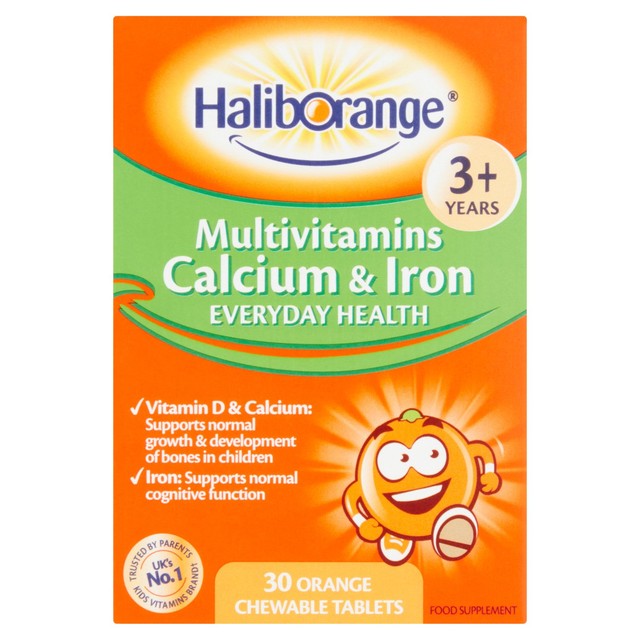 Haliborange kids calcium and iron orange chewable tablets 30 tablets, UK version