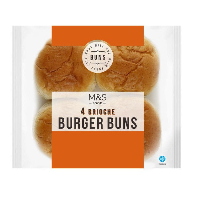 M&S brioche burger buns 4 pack, imported from the UK