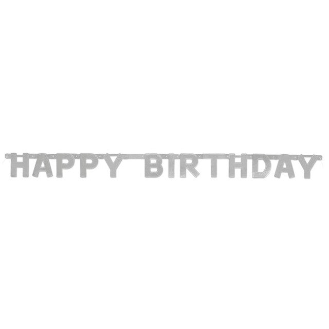 Unique Party Happy Birthday Silver Deluxe Jointed Banner 4ft, UK version