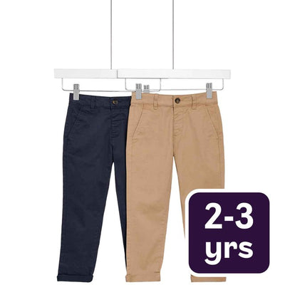 M&S M&S Jungen 2er-Pack Baumwollreiche Chinos, Stein/Marineblau, Chino-Hose, 2-3 Jahre - Jetzt online bei McGrocer kaufen