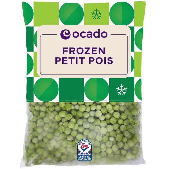 Ocado frozen petits pois 910g imported from the UK