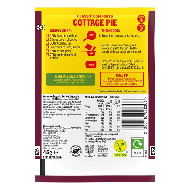 Colman's cottage pie recipe mix 45g - British product