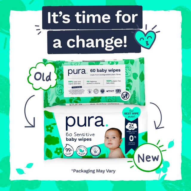 Pura plastic free baby wipes, imported from the UK