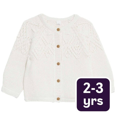 M&S Collection Reine Baumwoll-Strickjacke mit Muster, Mädchen, 2-3 Jahre, Creme