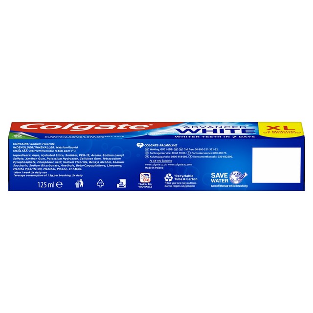 Colgate Advanced White Whitening Toothpaste 125ml - British product