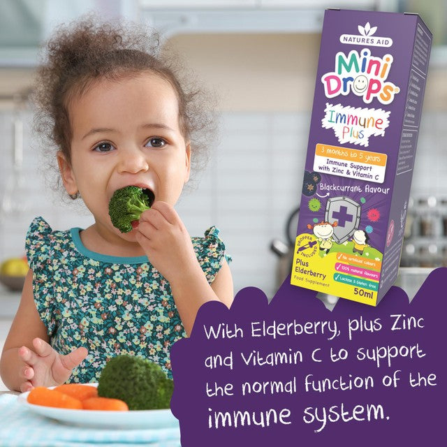 Natures Aid Mini Drops immune supplement blackcurrant flavour, imported from the UK