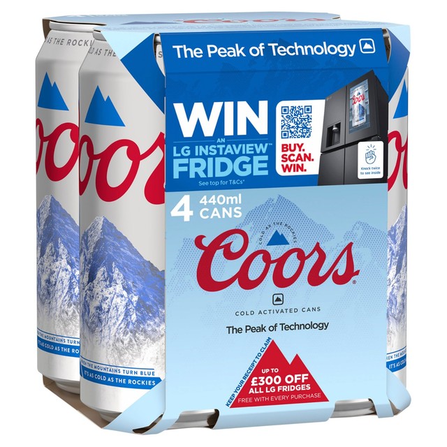 Coors lager in 4 x 440ml cans - British product