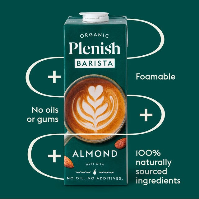 Plenish organic almond barista milk 1L, imported from the UK