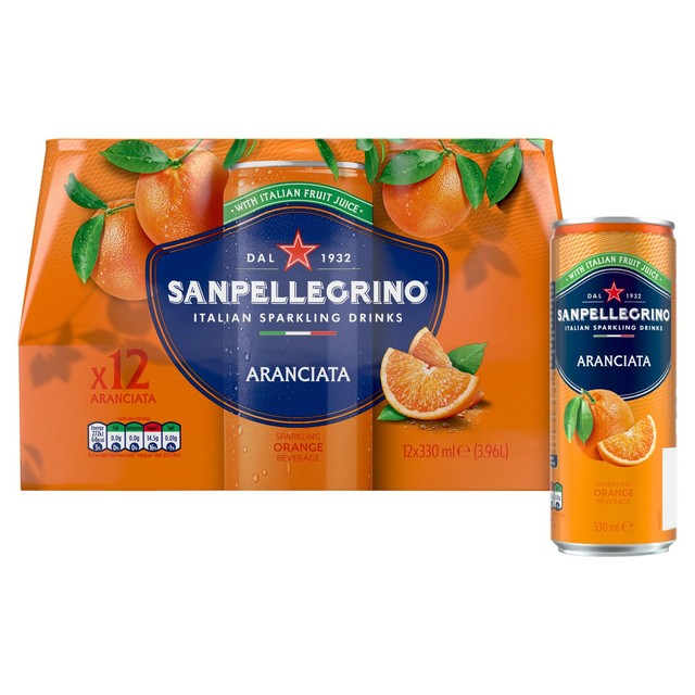 San Pellegrino Orange sparkling beverage 12 x 330ml cans (British brand)