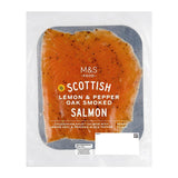 M&S lemon and pepper oak smoked salmon 100g, imported from the UK