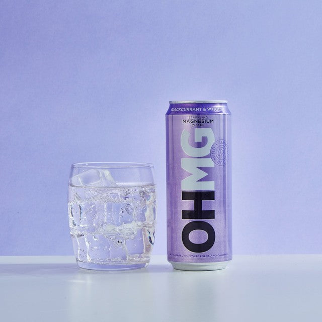 OHMG Blackcurrant Sparkling Magnesium Water 4 x 330ml, imported from the UK