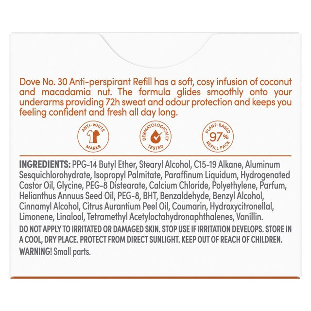 Dove No30 antiperspirant refill macadamia coconut (British brand)