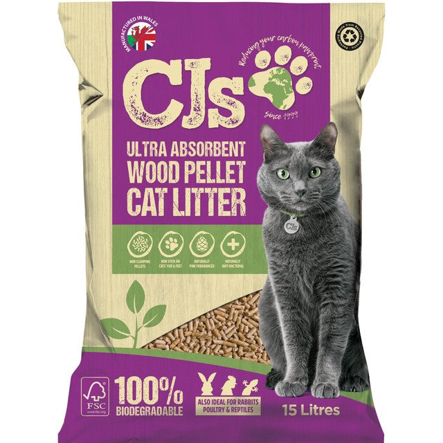 CJ's Wood Pellet Cat Litter 15L - British product