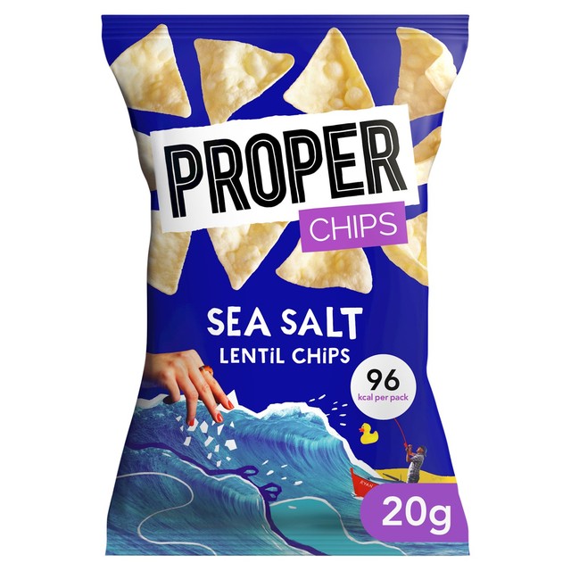 Properchips sea salt lentil chips 20g pack, imported from the UK