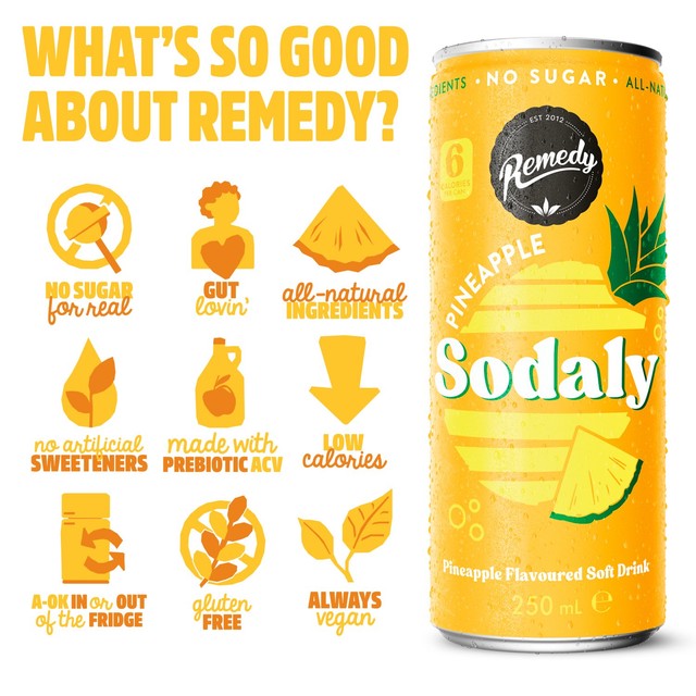 Remedy Sodaly Pineapple soft drink can, UK version