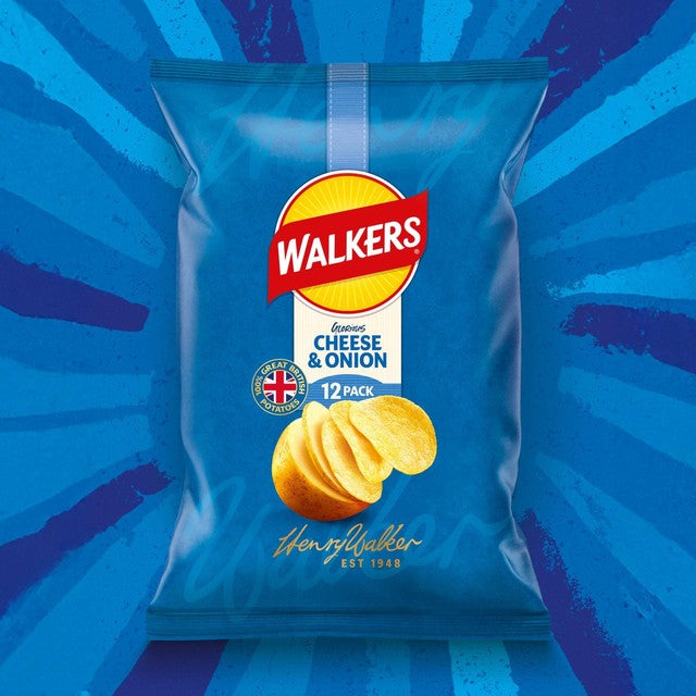 Walkers Cheese & Onion crisps 12x25g multipack (British brand)