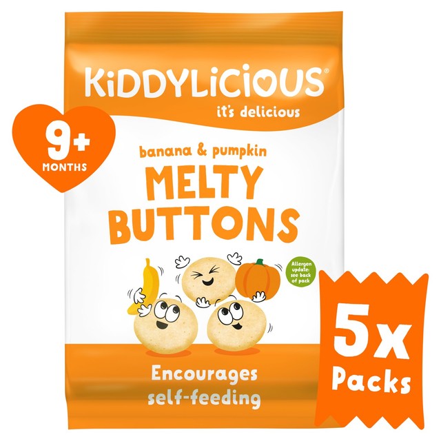 Kiddylicious Banana Pumpkin Melty Buttons Baby Snack 5x6g, UK version