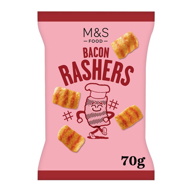 M&S Bacon Rashers crunchy wheat snacks 70g, imported from the UK