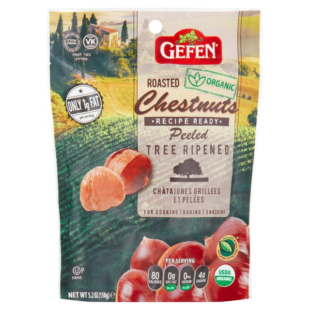 Gefen Organic Roasted Chestnuts 150g retail pack, UK version