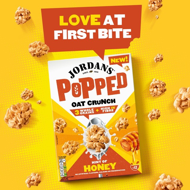 Jordans hint of honey popped oat crunch breakfast cereal 425g, UK version