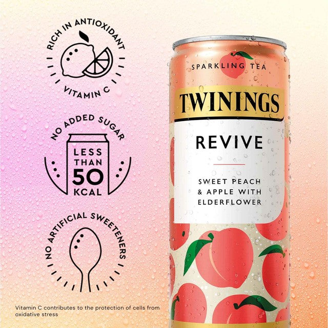 Twinings Sparkling Tea Revive peach apple flavour can (British brand)
