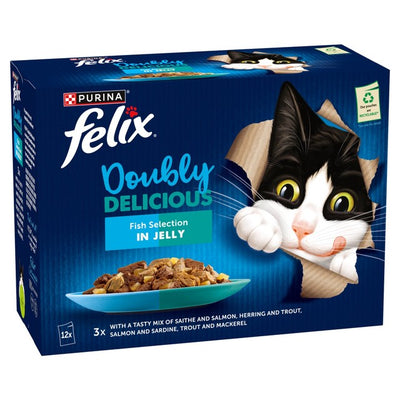 M&S Felix Dobbel så deilig Fiskesortiment i gelé våtfôr for katt 12 x 85g - Kjøp online hos McGrocer