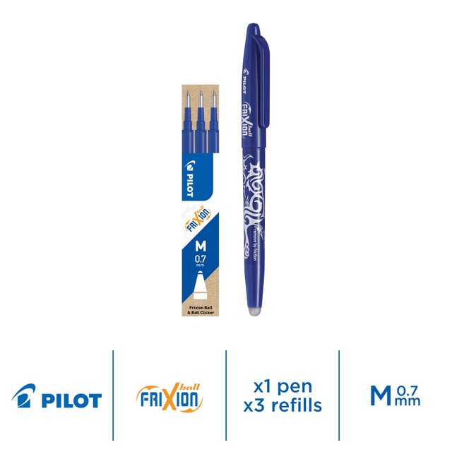Pilot FriXion Ball erasable rollerball pen Blue 0.7mm, imported from the UK