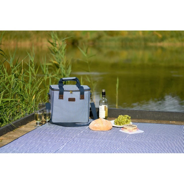 Three Rivers navy and white striped picnic blanket 150x135cm (British brand)