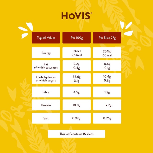 Hovis wheatgerm sliced bread loaf 400g, UK version