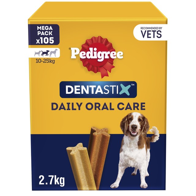 Pedigree Dentastix dental sticks medium 105 pack, imported from the UK