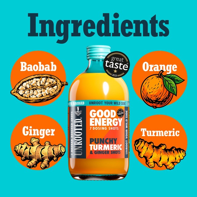 Unrooted Punchy Turmeric, Ginger and Baobab Shots 420ml (British brand)