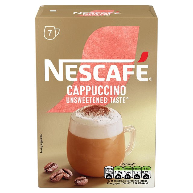 Nescafe Cappuccino unsweetened instant coffee 7 sachets, imported from the UK