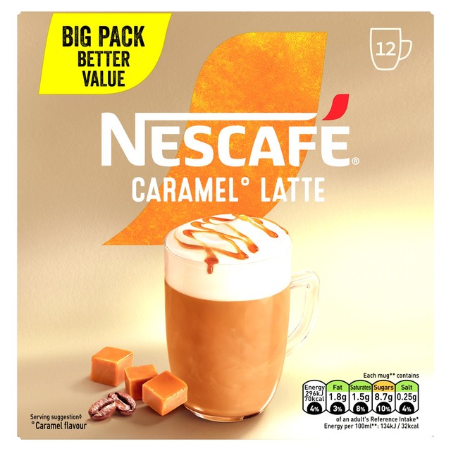 Nescafe caramel latte instant coffee 12 sachets, imported from the UK