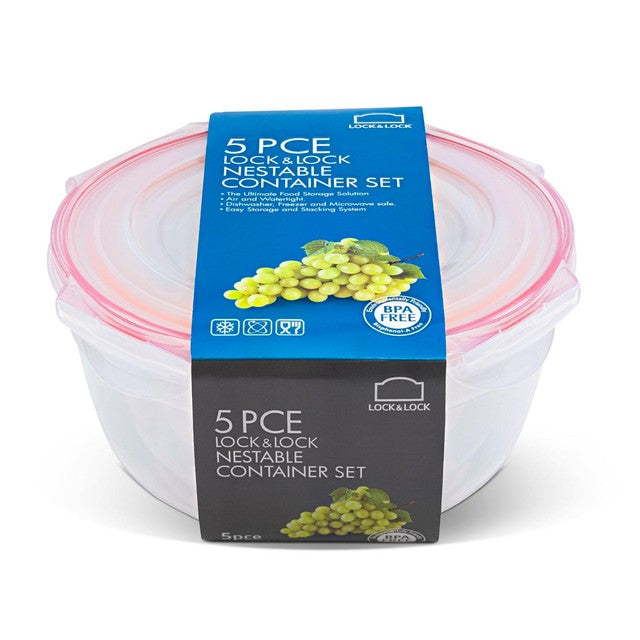 LocknLock round food container set 5-piece with assorted sizes, UK version