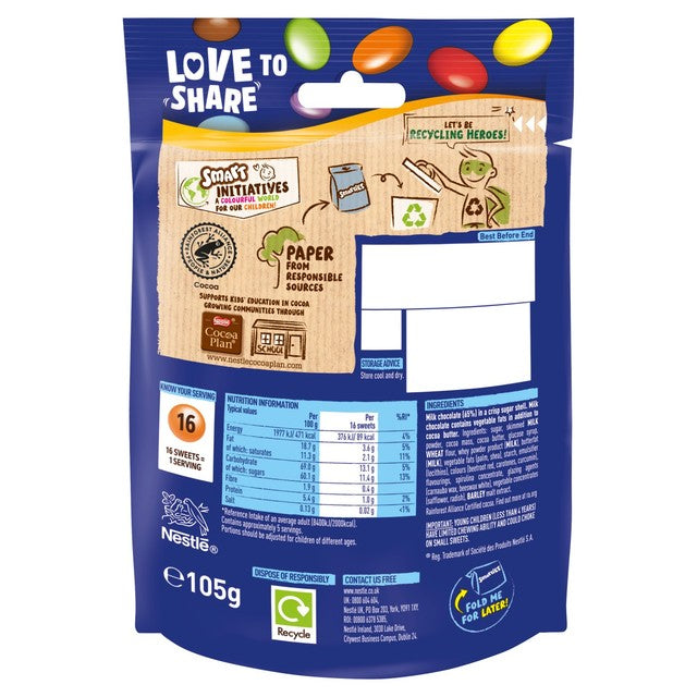 Smarties Milk Chocolate Sweets Sharing Bag 105g (British brand)