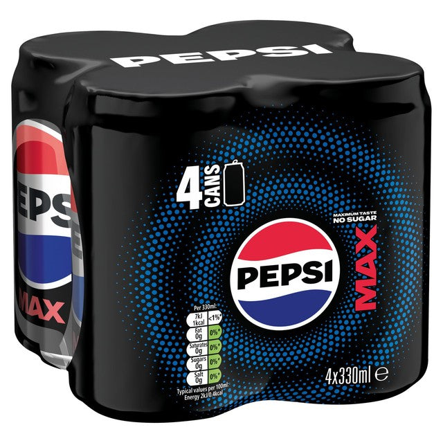 Pepsi Max Original cola drink 4 x 330ml, imported from the UK