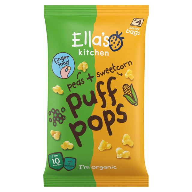 Ella's Kitchen pea and sweetcorn puff pops baby snack 4x9g - British product