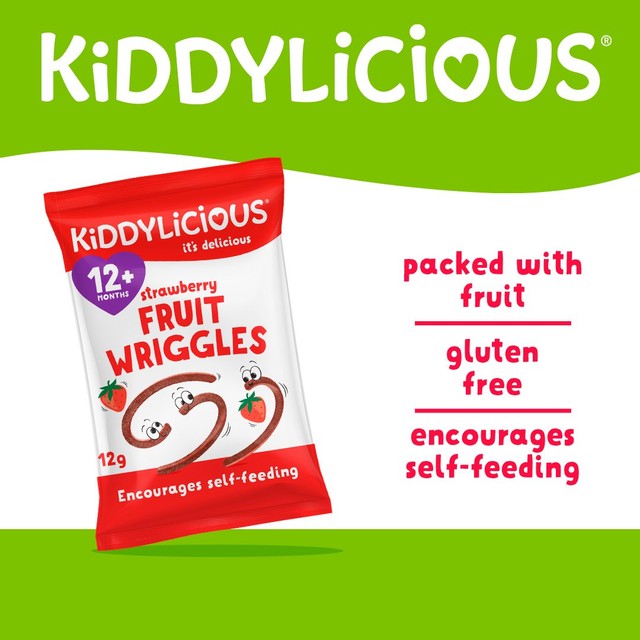 Kiddylicious strawberry wriggles baby snacks 4 x 12g, UK version