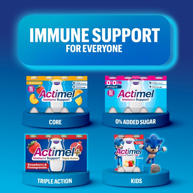 Actimel strawberry fat free yoghurt drink 12 x 100g bottles - British product