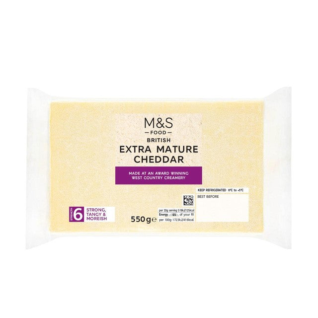 M&S British Extra Mature Cheddar 550g, imported from the UK