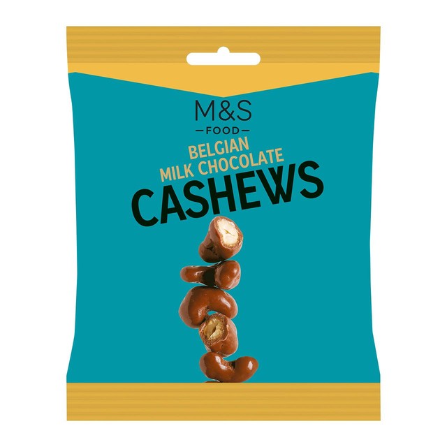 M&S Belgian milk chocolate cashews 85g, imported from the UK