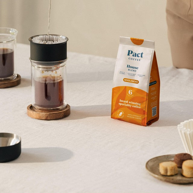 Pact House Blend Wholebean Coffee 200g, imported from the UK