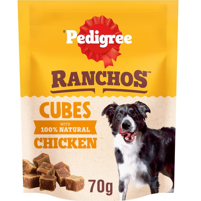 Pedigree Ranchos Chicken Cubes dog treats 70g, imported from the UK