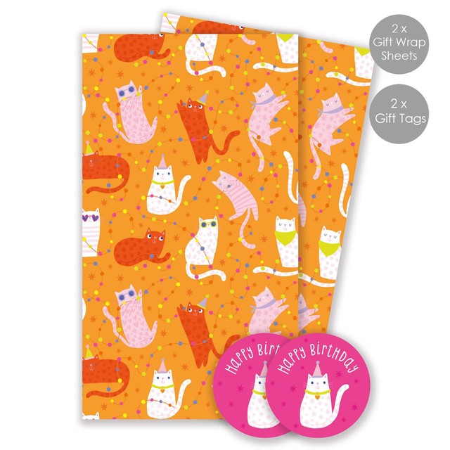 Abacus Birthday Cats gift wrap sheets 500x700mm, UK version