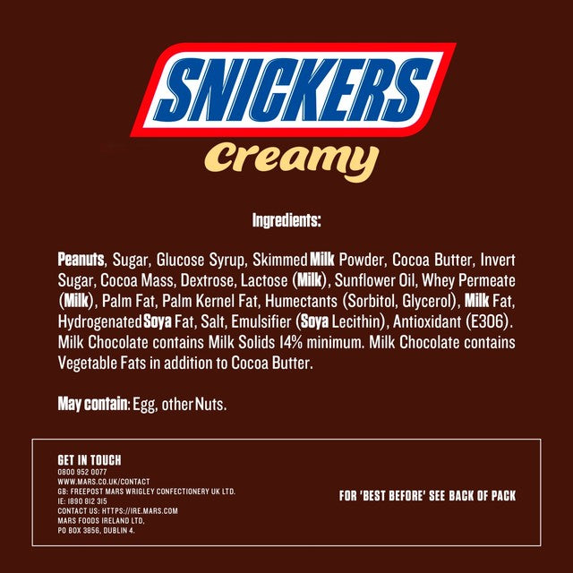 Snickers creamy peanut butter and milk chocolate snack bars 146g (British brand)